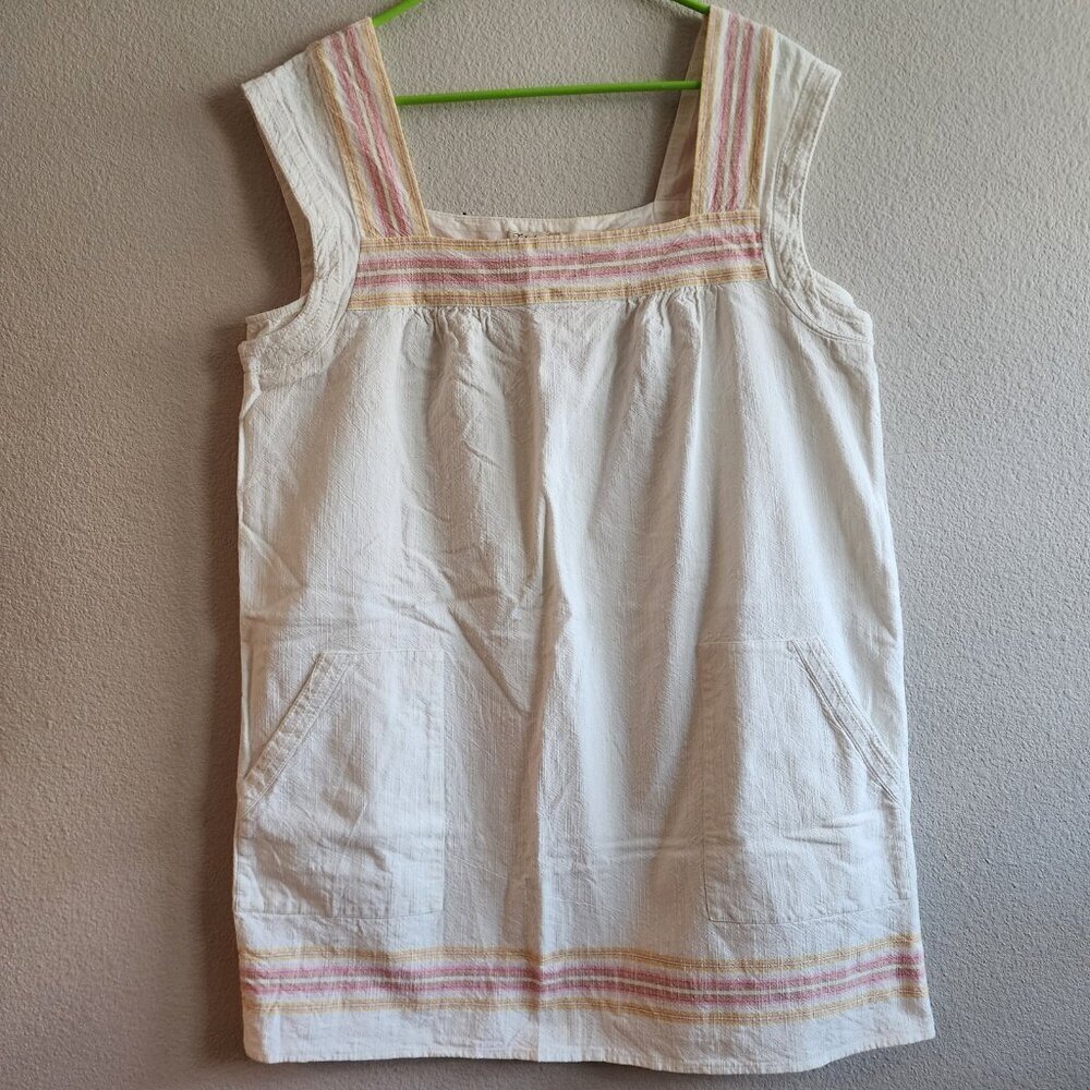 Faherty Dress Womens XL White Organic Cotton Sleeveless Pockets Striped Boho